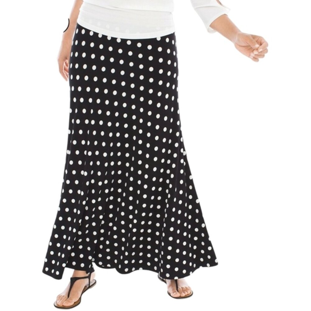 Chicos Aria Polka Dot Stretch Flare Retro Midi Skirt L